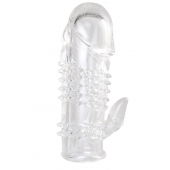 Прозрачная гелевая насадка с шипами и клиторальным отростком - 13 см. - Toyfa Basic - в Одинцово купить с доставкой