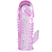 Розовая  гелевая насадка с клиторальным отростком - 13,5 см. - Toyfa Basic - в Одинцово купить с доставкой