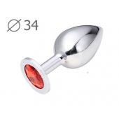 Коническая серебристая анальная втулка с красным кристаллом - 8,2 см. - Anal Jewelry Plug - купить с доставкой в Одинцово
