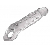 Прозразная закрытая насадка на пенис с поддержкой мошонки Clearly Ample Penis Enhancer - 22 см. - XR Brands - в Одинцово купить с доставкой