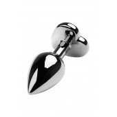 Серебристая коническая анальная пробка с красным кристаллом-сердечком - 7 см. - ToyFa - купить с доставкой в Одинцово