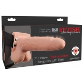 Телесный перезаряжаемый вибрострапон 7  Hollow Rechargeable Strap-on with Balls - 20,3 см. - Pipedream - купить с доставкой в Одинцово