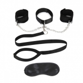 Чёрный ошейник с наручниками и поводком Collar Cuffs   Leash Set - Lux Fetish - купить с доставкой в Одинцово