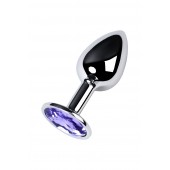 Серебристая конусовидная анальная пробка с фиолетовым кристаллом - 7 см. - ToyFa - купить с доставкой в Одинцово