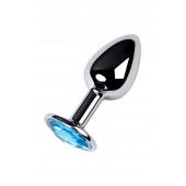 Серебристая конусовидная анальная пробка с голубым кристаллом - 7 см. - ToyFa - купить с доставкой в Одинцово