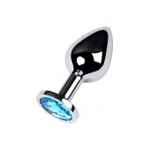 Серебристая конусовидная анальная пробка с голубым кристаллом - 8 см. - ToyFa - купить с доставкой в Одинцово