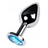 Серебристая конусовидная анальная пробка с голубым кристаллом - 8 см. - ToyFa - купить с доставкой в Одинцово