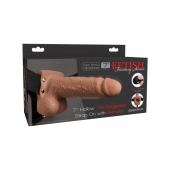 Кофейный перезаряжаемый вибрострапон 7  Hollow Rechargeable Strap-on with Balls - 20,3 см. - Pipedream - купить с доставкой в Одинцово