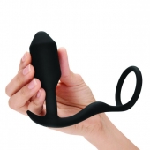 Черное эрекционное кольцо с анальным плагом Snug   Tug - b-Vibe - в Одинцово купить с доставкой
