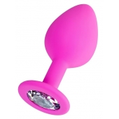 Розовая анальная втулка Brilliant с прозрачным кристаллом - 8 см. - ToyFa - купить с доставкой в Одинцово