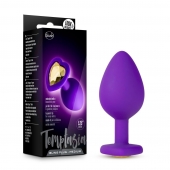 Фиолетовая анальная пробка Bling Plug Medium с золотистым стразом - 8,3 см. - Blush Novelties - купить с доставкой в Одинцово