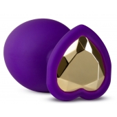 Фиолетовая анальная пробка Bling Plug Large с золотистым стразом - 9,5 см. - Blush Novelties - купить с доставкой в Одинцово