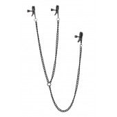 Черные зажимы на соски и клитор на цепочке DELUXE NIPPLE   CLIT CLAMPS - Dream Toys - купить с доставкой в Одинцово