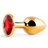 Золотистая анальная пробка с красным стразом - 7,2 см. - Anal Jewelry Plug - купить с доставкой в Одинцово