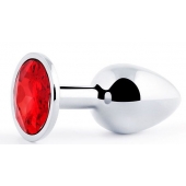 Серебристая анальная пробка с красным стразом - 7,2 см. - Anal Jewelry Plug - купить с доставкой в Одинцово