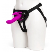 Лиловый страпон Rechargeable Vibrating Strap-On Harness Set - 17,6 см. - Happy Rabbit - купить с доставкой в Одинцово