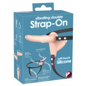 Телесный двойной вибрострапон с вибрацией Vibrating Double Strap-On - 15 см. - Orion - купить с доставкой в Одинцово