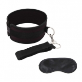 Черный ошейник с длинным поводком Collar and Leash Set - Lux Fetish - купить с доставкой в Одинцово