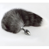 Серебристая анальная пробка с серым хвостиком - Sitabella - купить с доставкой в Одинцово