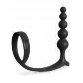 Черная анальная цепочка с эрекционным кольцом Ass-gasm Cockring Anal Beads - Pipedream - в Одинцово купить с доставкой