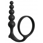 Черная анальная цепочка с эрекционным кольцом Ass-gasm Cockring Anal Beads - Pipedream - в Одинцово купить с доставкой