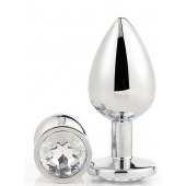 Серебристая анальная втулка с прозрачным кристаллом - 7,1 см. - Dream Toys - купить с доставкой в Одинцово