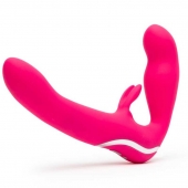 Ярко-розовый безремневой страпон Rechargeable Vibrating Strapless Strap-On - Happy Rabbit - купить с доставкой в Одинцово