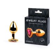 Золотистая анальная пробка с малиновым кристаллом-сердечком - 7 см. - Anal Jewelry Plug - купить с доставкой в Одинцово