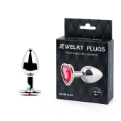Серебристая анальная пробка с малиновым кристаллом-сердечком - 7 см. - Anal Jewelry Plug - купить с доставкой в Одинцово