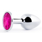 Серебристая анальная пробка с малиновым кристаллом - 7,2 см. - Anal Jewelry Plug - купить с доставкой в Одинцово