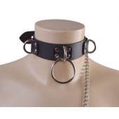Черный кожаный ошейник Big Ring - Sitabella - купить с доставкой в Одинцово