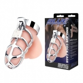 Серебристая металлическая клетка для члена с замком Enslave Cock Cage - BlueLine - купить с доставкой в Одинцово