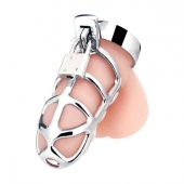 Серебристая металлическая клетка для члена с замком Enslave Cock Cage - BlueLine - купить с доставкой в Одинцово