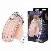 Серебристая металлическая клетка с анальным стимулятором Cock Cage - BlueLine - купить с доставкой в Одинцово