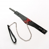 Черный широкий ошейник с красным декором и поводком - Crazy Handmade - купить с доставкой в Одинцово