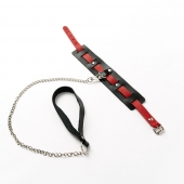 Черный ошейник с красным ремешком и поводком - Crazy Handmade - купить с доставкой в Одинцово