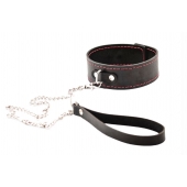 Черный широкий ошейник с красной строчкой и поводком - Crazy Handmade - купить с доставкой в Одинцово