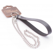 Серебристый металлический поводок с кожаной черной ручкой - 80 см. - Crazy Handmade - купить с доставкой в Одинцово