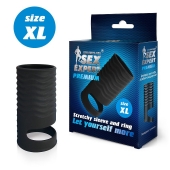 Черная открытая насадка на пенис с кольцом для мошонки XL-size - 8,9 см. - Sex Expert - в Одинцово купить с доставкой