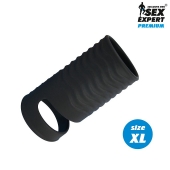 Черная открытая насадка на пенис с кольцом для мошонки XL-size - 8,9 см. - Sex Expert - в Одинцово купить с доставкой