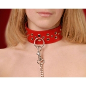 Красный кожаный ошейник с карабином и поводком - Sitabella - купить с доставкой в Одинцово