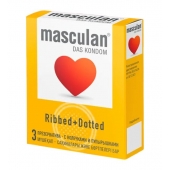 Презервативы с колечками и пупырышками Masculan Ribbed+Dotted - 3 шт. - Masculan - купить с доставкой в Одинцово