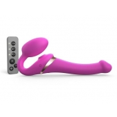 Ярко-розовый безремневой страпон Multi Orgasm Size S с клиторальной стимуляцией - Strap-on-me - купить с доставкой в Одинцово