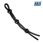 Черное силиконовое лассо с тремя шариками для утяжки - Sex Expert - в Одинцово купить с доставкой
