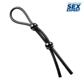 Черное силиконовое лассо с двумя шариками для утяжки - Sex Expert - в Одинцово купить с доставкой