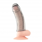 Текстурированная насадка на пенис Clear Textured Penis Enhancing Sleeve Extension - 16,5 см. - BlueLine - в Одинцово купить с доставкой