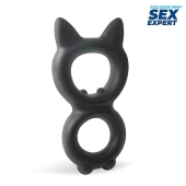 Черное двойное эрекционное кольцо с кошачьими ушками - Sex Expert - в Одинцово купить с доставкой