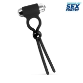 Черное эрекционное кольцо-лассо с вибрацией - Sex Expert - в Одинцово купить с доставкой