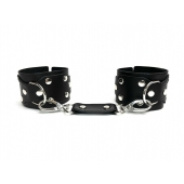 Черные кожаные наручники Sex Game - БДСМ Арсенал - купить с доставкой в Одинцово