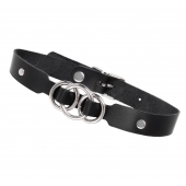 Черный кожаный ошейник со связанными кольцами - Pecado - купить с доставкой в Одинцово